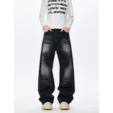 Mens Loose Fit Straight Leg Floor Length Jeans Lightning Wash Pattern Denim Pants Casual Streetwear Fashion Trendy Comfortable